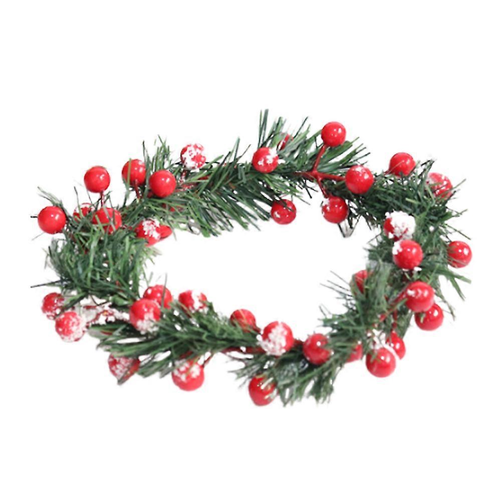 Christmas Candle Ring Wreath with Lifelike Berries and Leaves, Artificial Pine Needle Garland for Home Dining Table Decoration