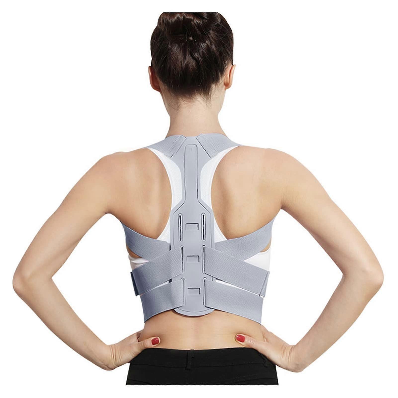 "Adjustable Back Posture Corrector for Clavicle Spine Lumbar Support - Large Grey Corset for Improved Posture"