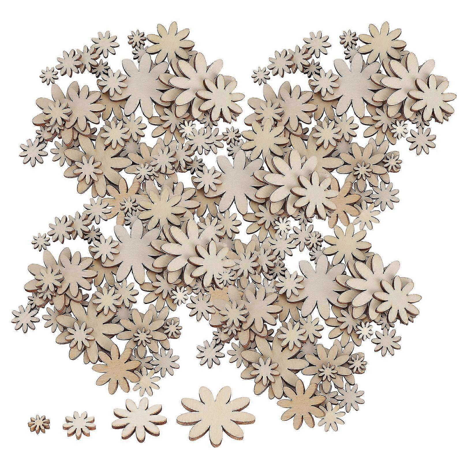 250pcs Non-Porous Wooden Flower Embellishments Cutouts - DIY Craft Decorations for Scrapbooking & Creative Projects