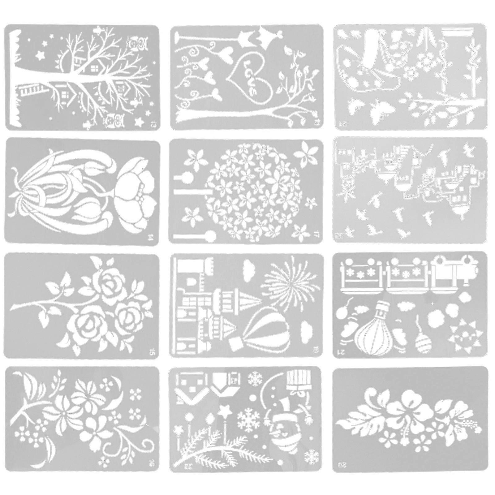 Crafts Drawing Stencils 1 Set 12Pcs Reusable Journaling Drawing Template for Artists Album Card Making
