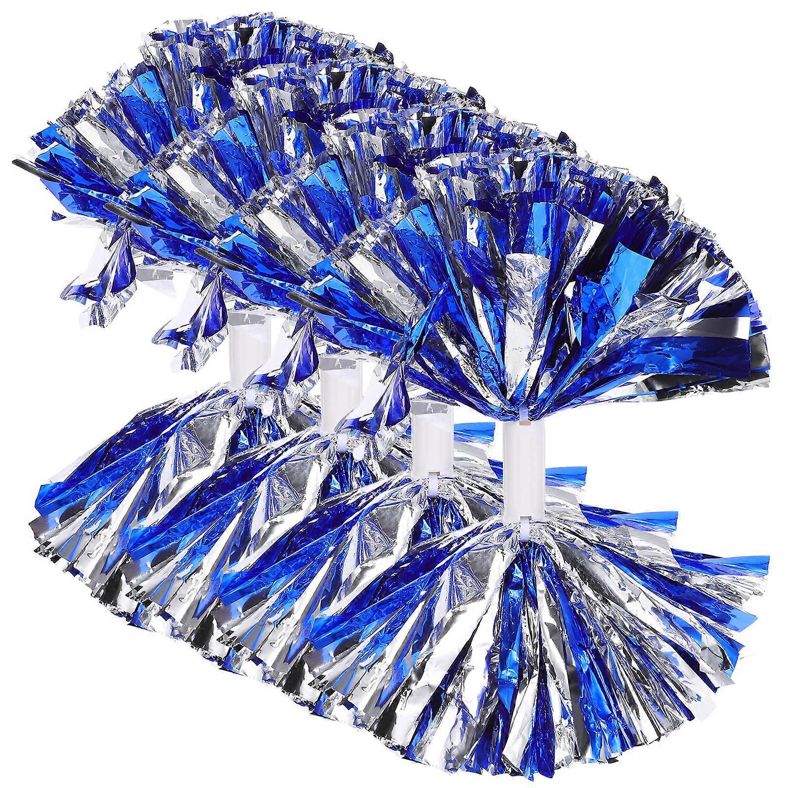 Blue PE Material Cheerleading Pom Poms with Smooth Handle for Xmas Party Decoration and Sports Events 4pcs