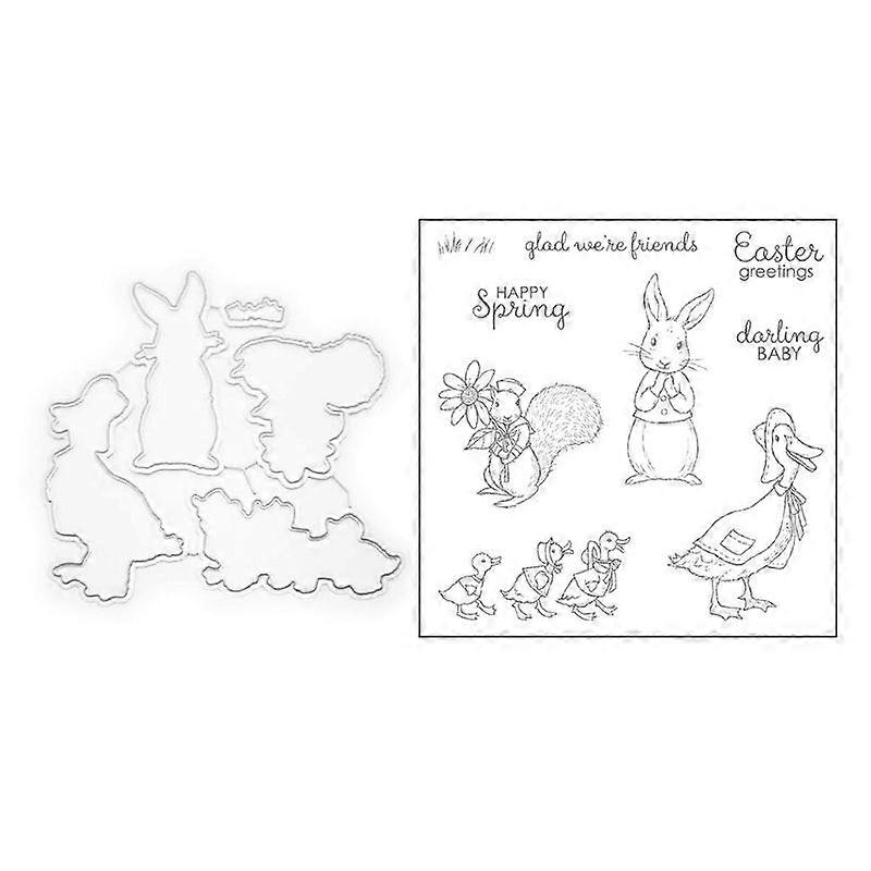 Cute Rabbit Metal Cutting Dies And Clear Stamp Set For DIY Scrapbooking Photo 53CA