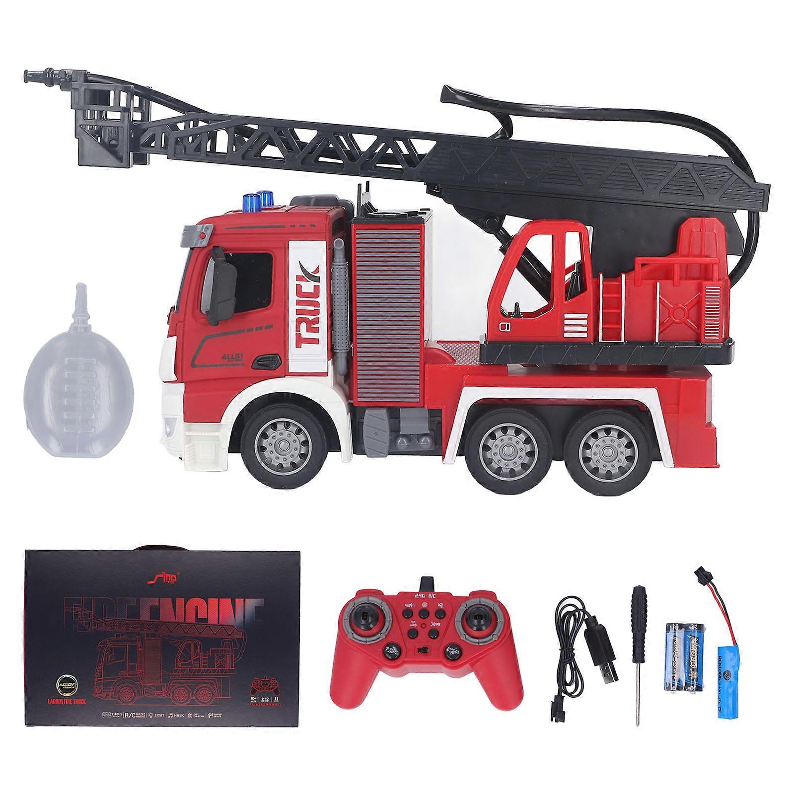 Fire Engine Toy with Light Sound Working Water Pump Ladder Remote Control 2.4G Simulation Toy Model