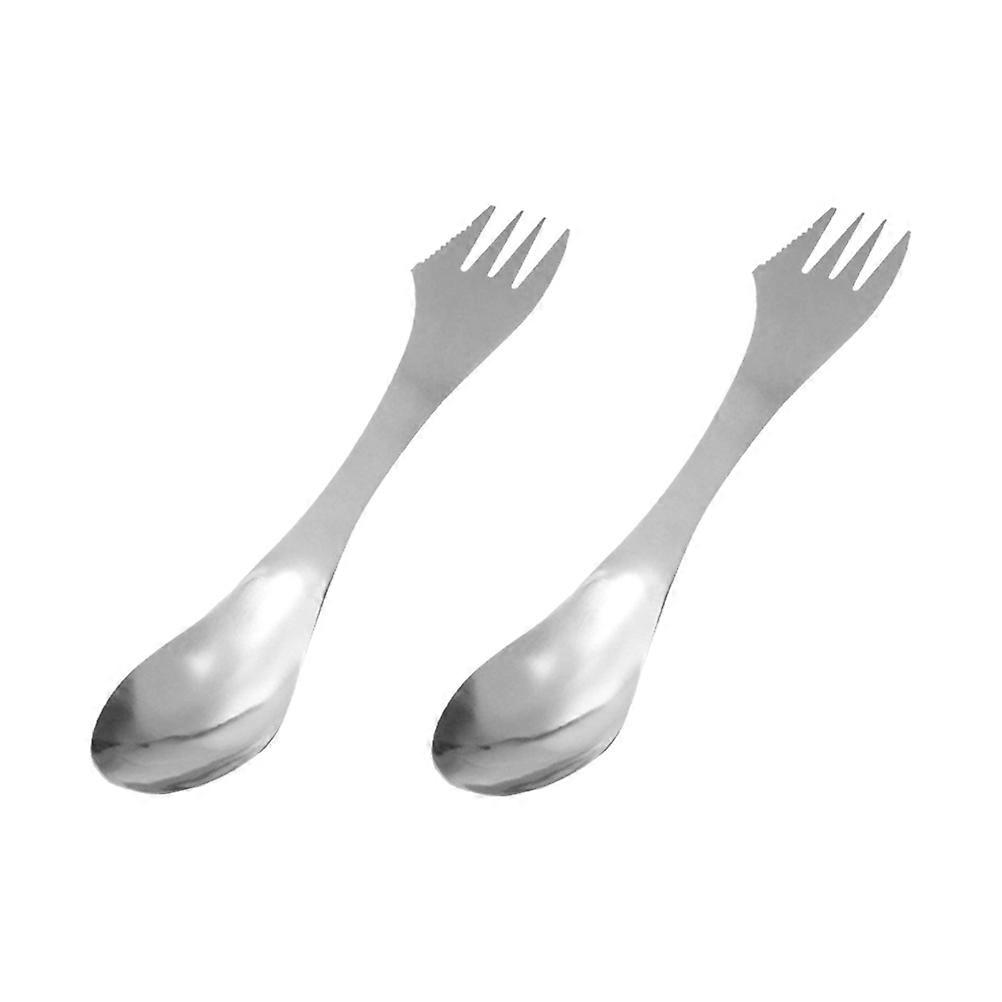 Stainless Steel Tableware Spoons Designed For Mealtime Lightweight Three-Purpose Function 2Pcs