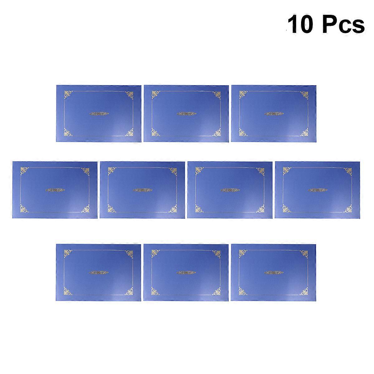 10Pcs Honor Certificate Folder with Classical Retro Design Double Line Gilding Envelope Contract Document Acid Blue
