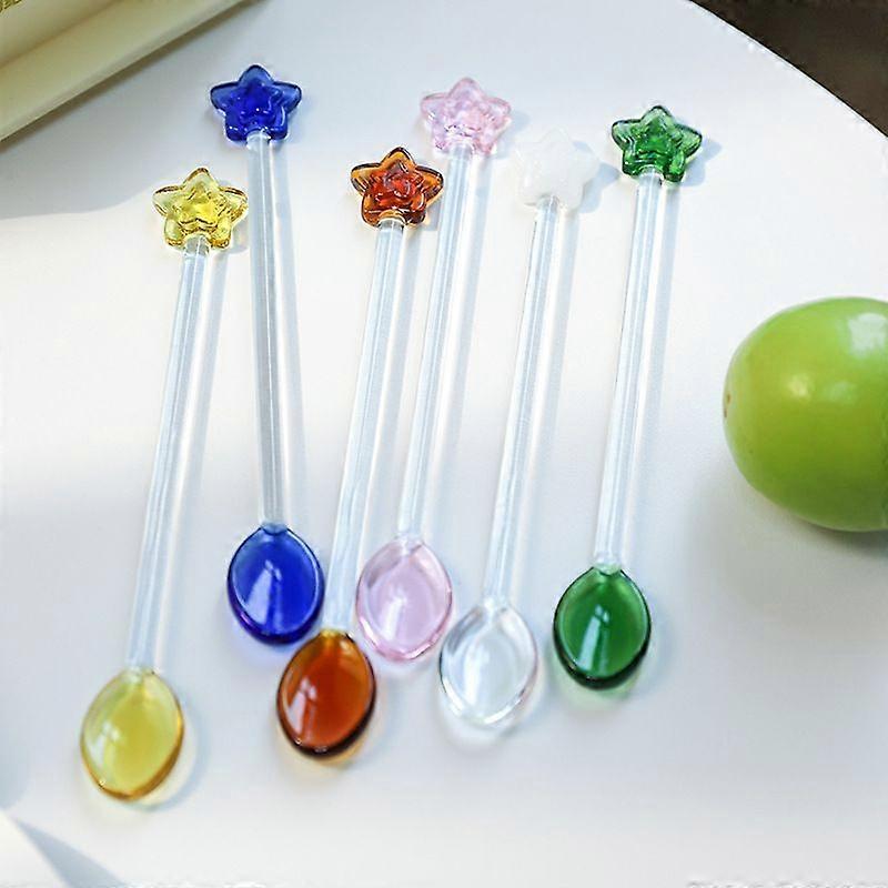 3pcs Glass Stirring Spoons: Long Handle Coffee Mixing Spoons for Drinks Transparent Dessert Scoops for Juice Tea And Parfaits Unique Star Design