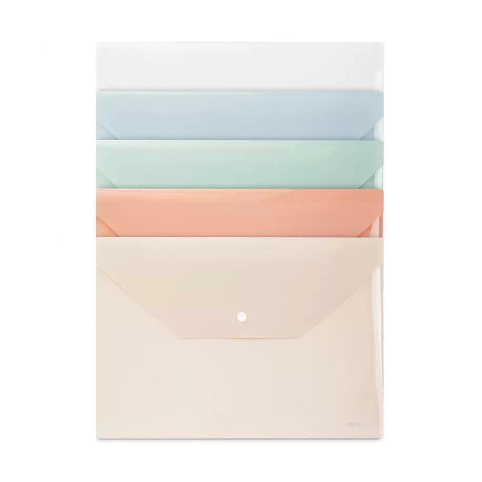 Document Storage Bag 5-Pack Thickened PP Large Capacity A4 Snap File Information Pocket Color Binder Office Supplies