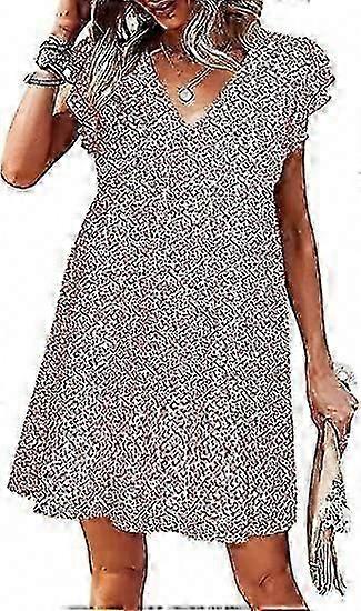 Women's Summer Casual V-Neck Ruffle Sleeve Flowy Swing Mini Dress