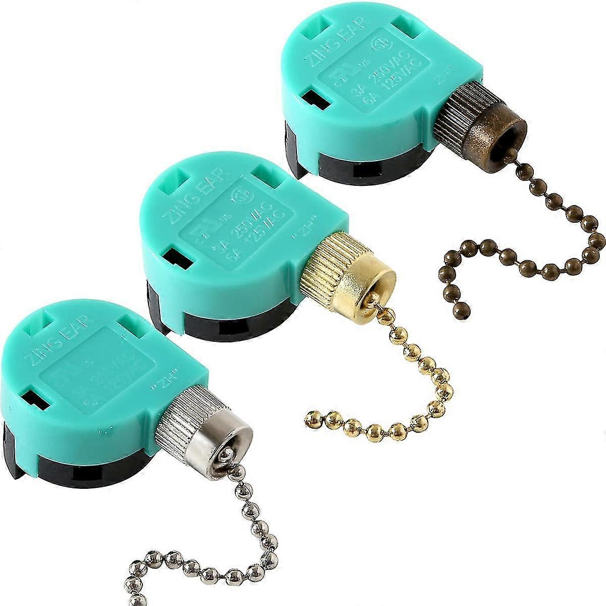 3-Speed 4-Wire Pull Chain Switch for Ceiling Fans and Wall Lights, 3 Pack Replacement