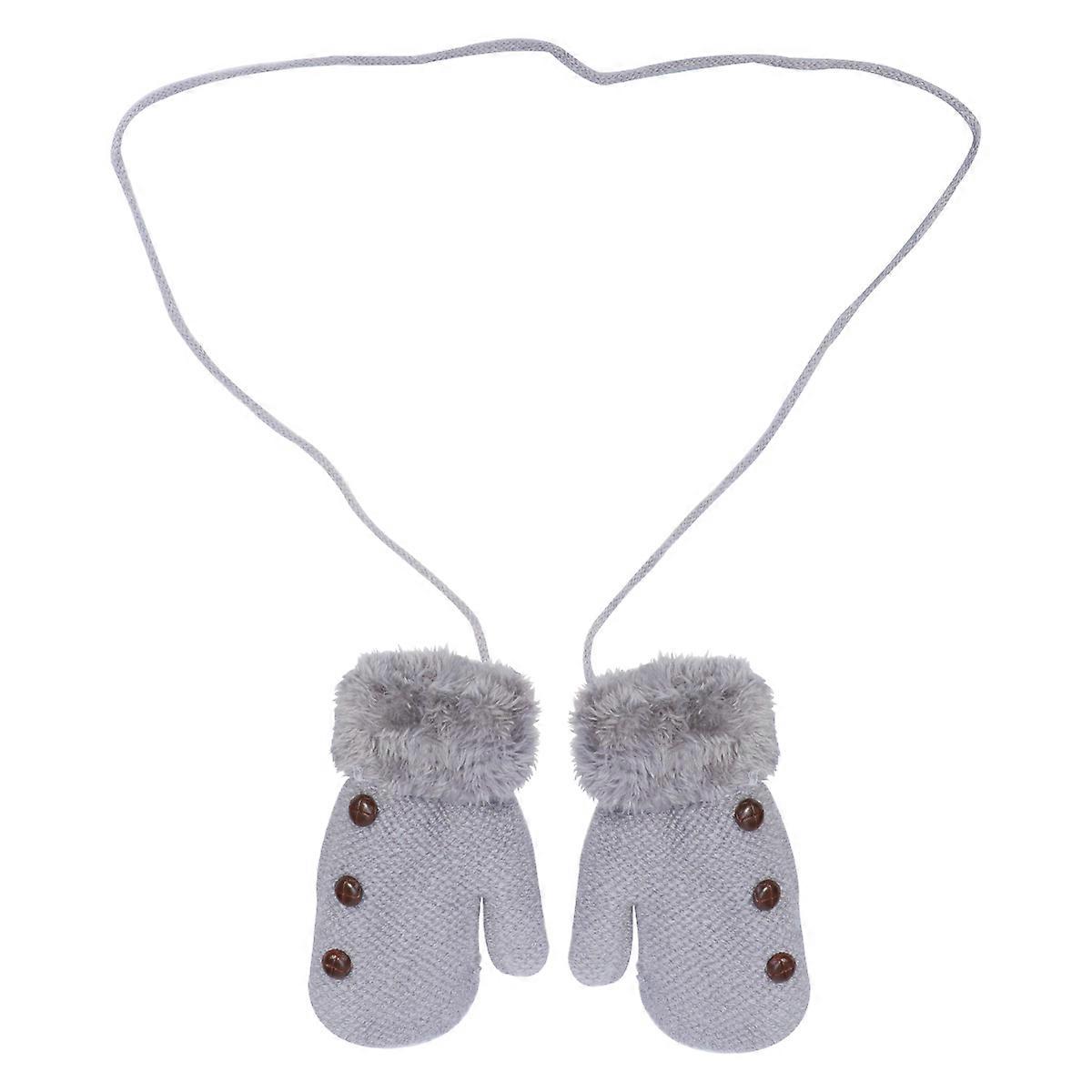 Kids Plush Winter Mittens Mitten Cold Weather Grey Portable 1Pair