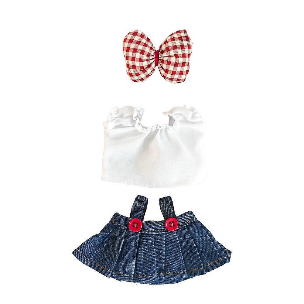 Plyschleksak Kläder (endast kläder) för 17cm dockor Denim Hängslen Kort & Kjol