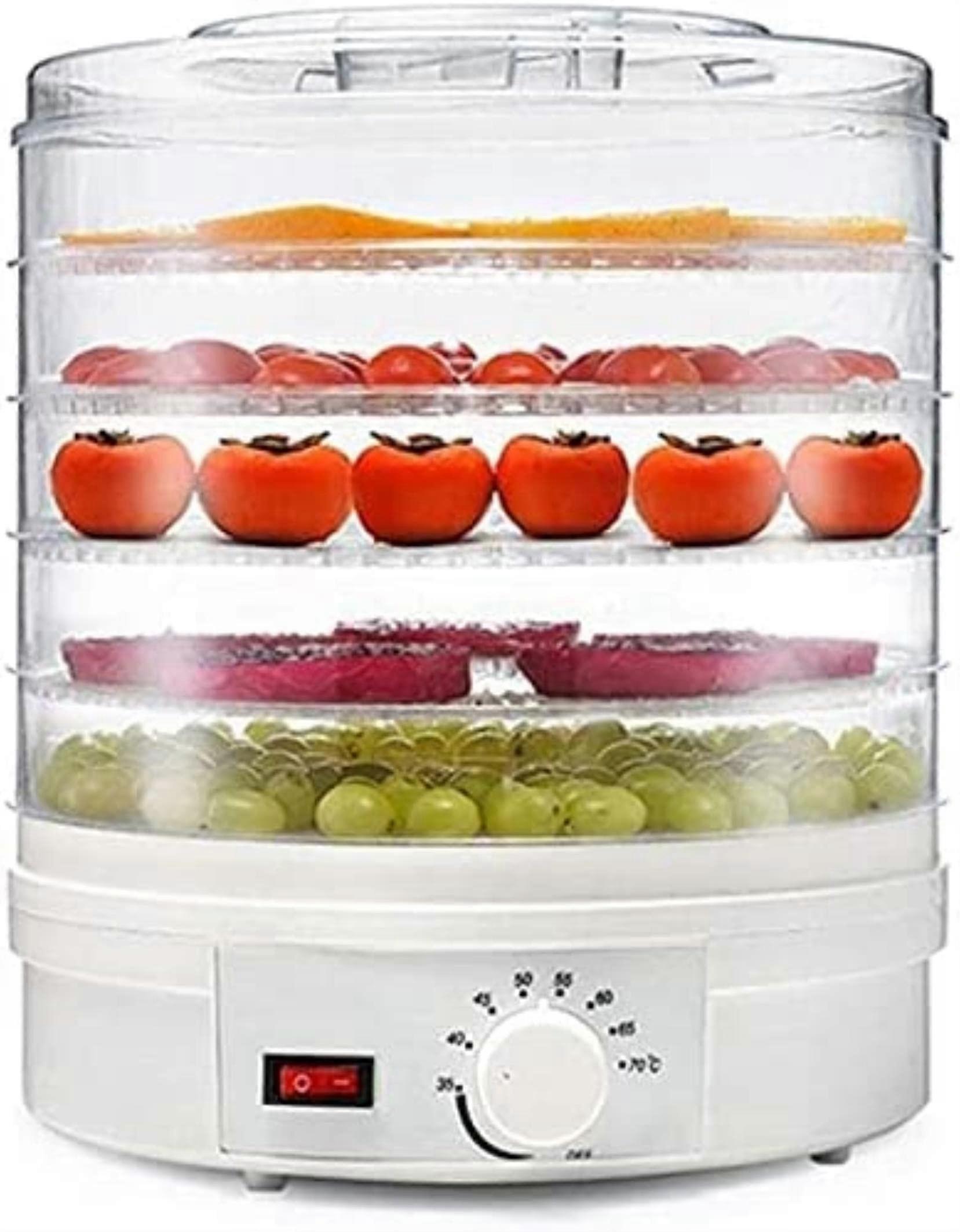 Food Dehydrator 350W Round 5 Removable Trays, Adjustable Temperature, Large Capacity for DIY Healthy Snacks, Dried Fruit