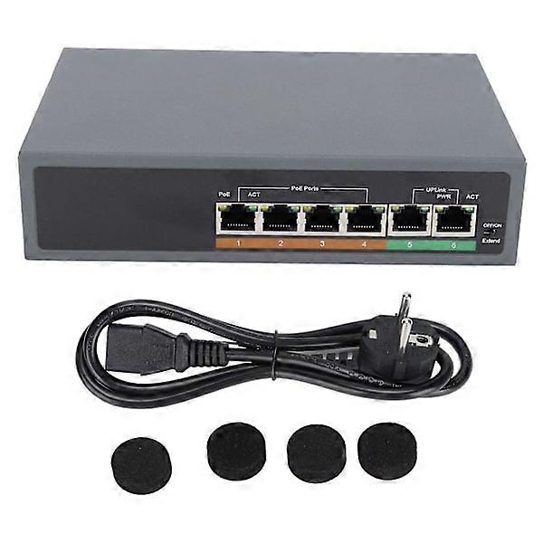 POE Switch IEEE802.3af/at 100 Mbps Small Compact Quiet Desktop Fanless 6 Port POE Switch for Access Point 100-240VEU Plug