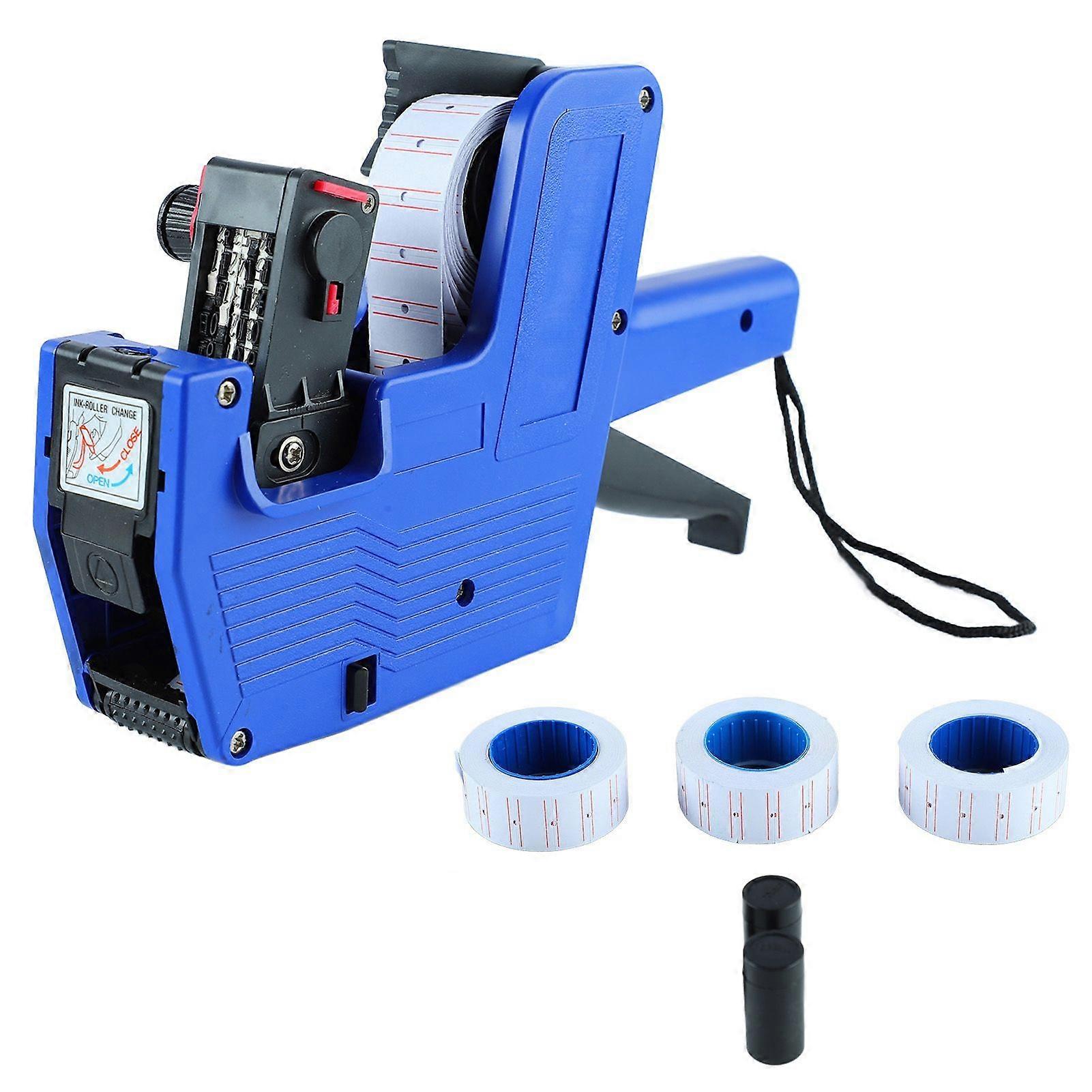 8 Digits Price Numerical Tag Maker with 3 Rolls Label Paper 2 Ink Wheel Clear Print Price Labeller for Retail Stores Offices