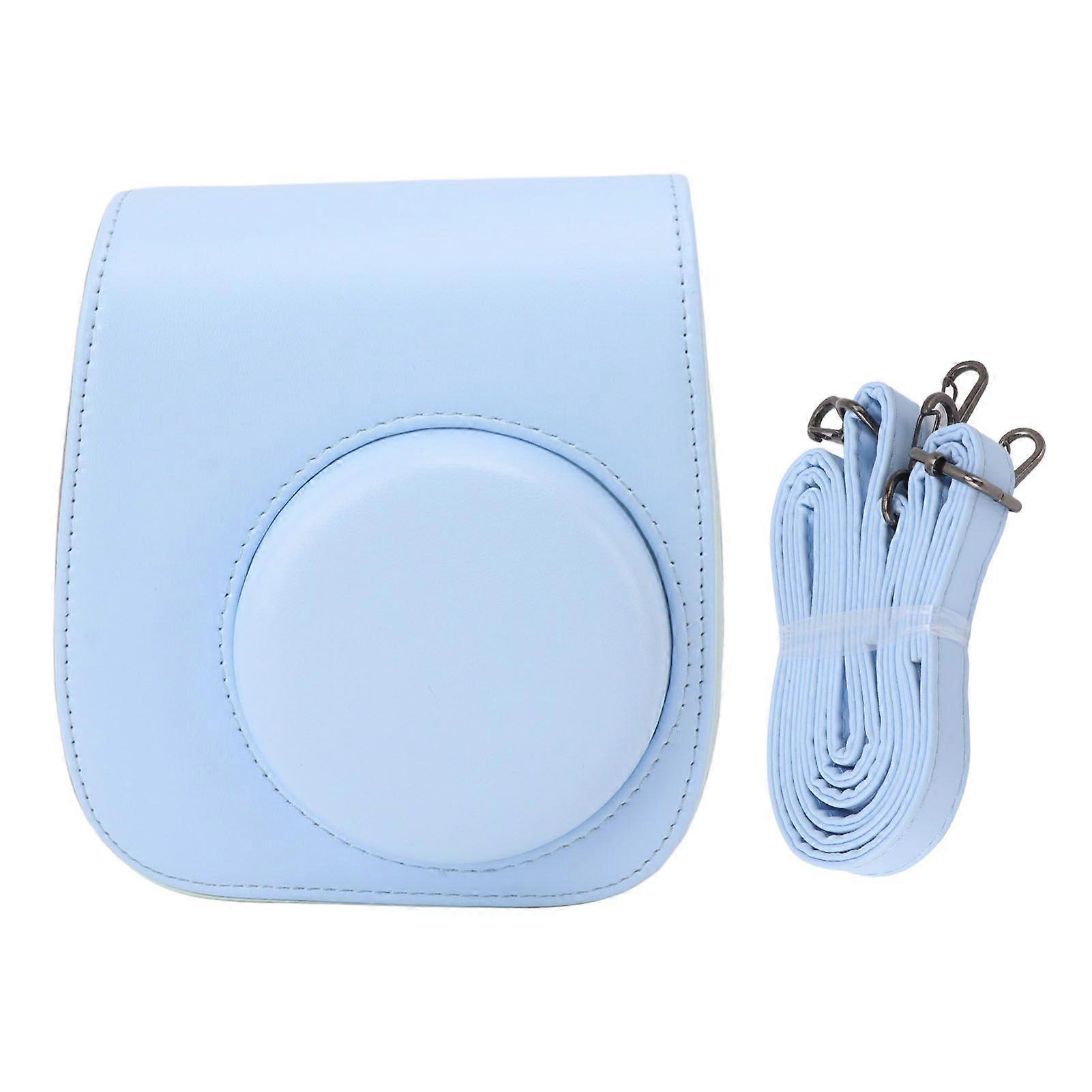 Instant Camera Bag PU Leather Instant Camera Bag Adjustable Strap Instant Camera Case for Traveling Camping Blue