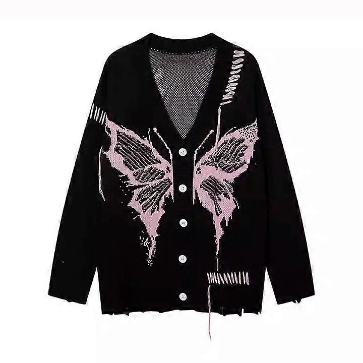 Gothic Butterfly Color Block Jacquard Knit Sweater