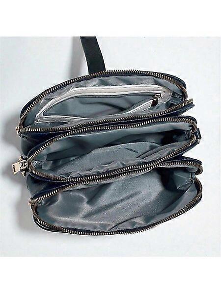 Pochette femme, style minimaliste à 3 poches, fermeture zippée en cuir PU