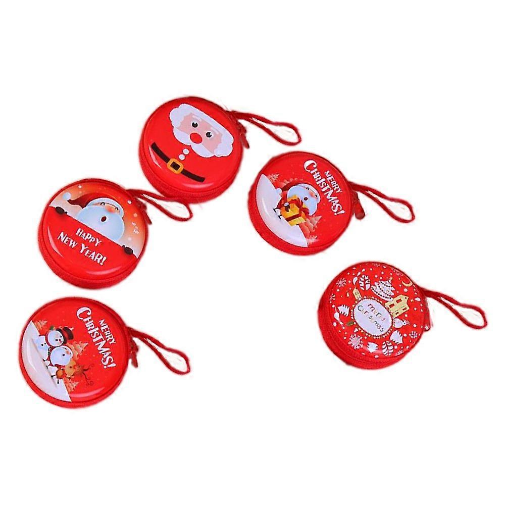 Tinplate Coin Purse for Storage Use 5Pcs Christmas Round Portable Coin Boxes