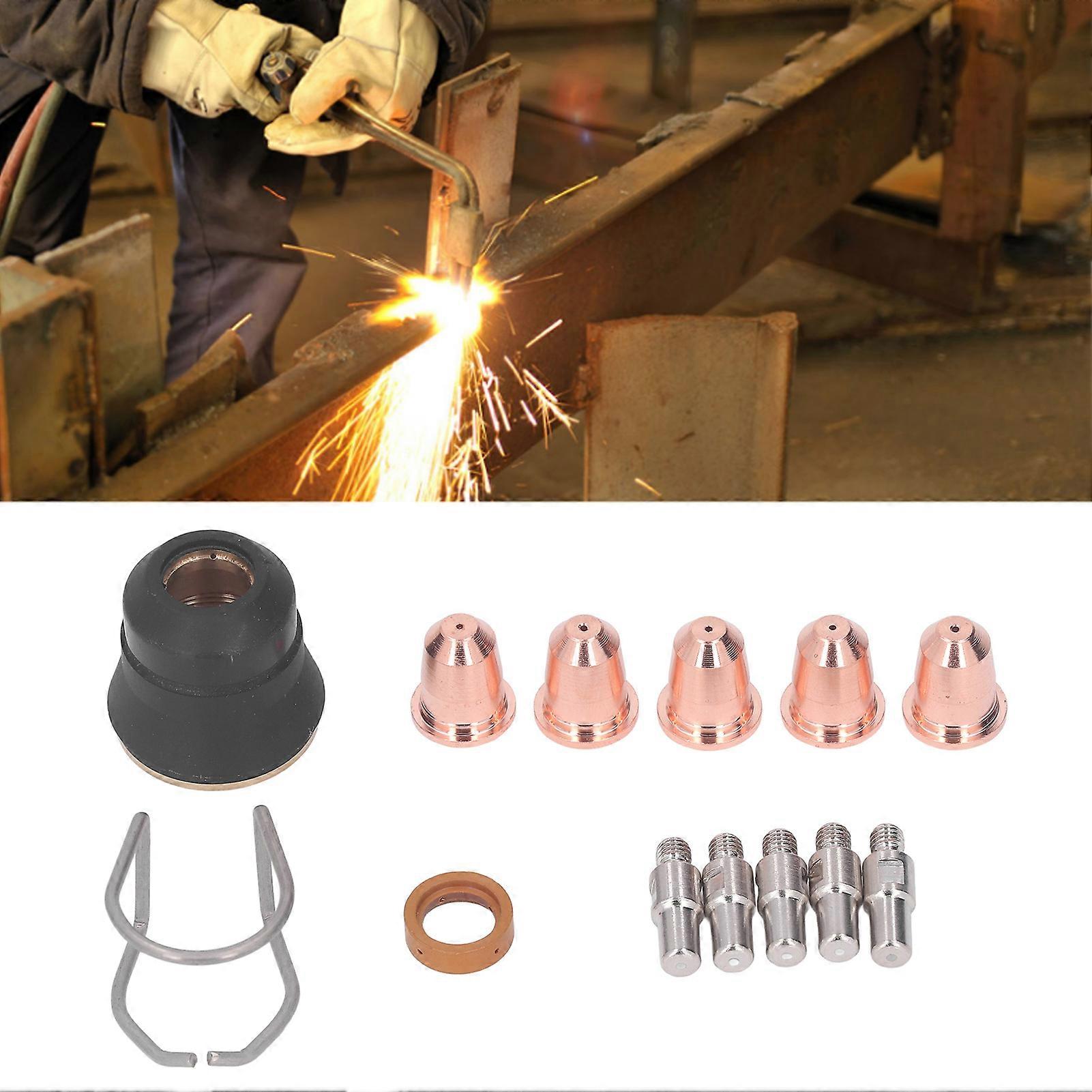 13Pcs Plasma Cutter Torch Accessory Kit Consumables Parts Electrodes Nozzle Tips Spacer Guide Gas Diffuser 