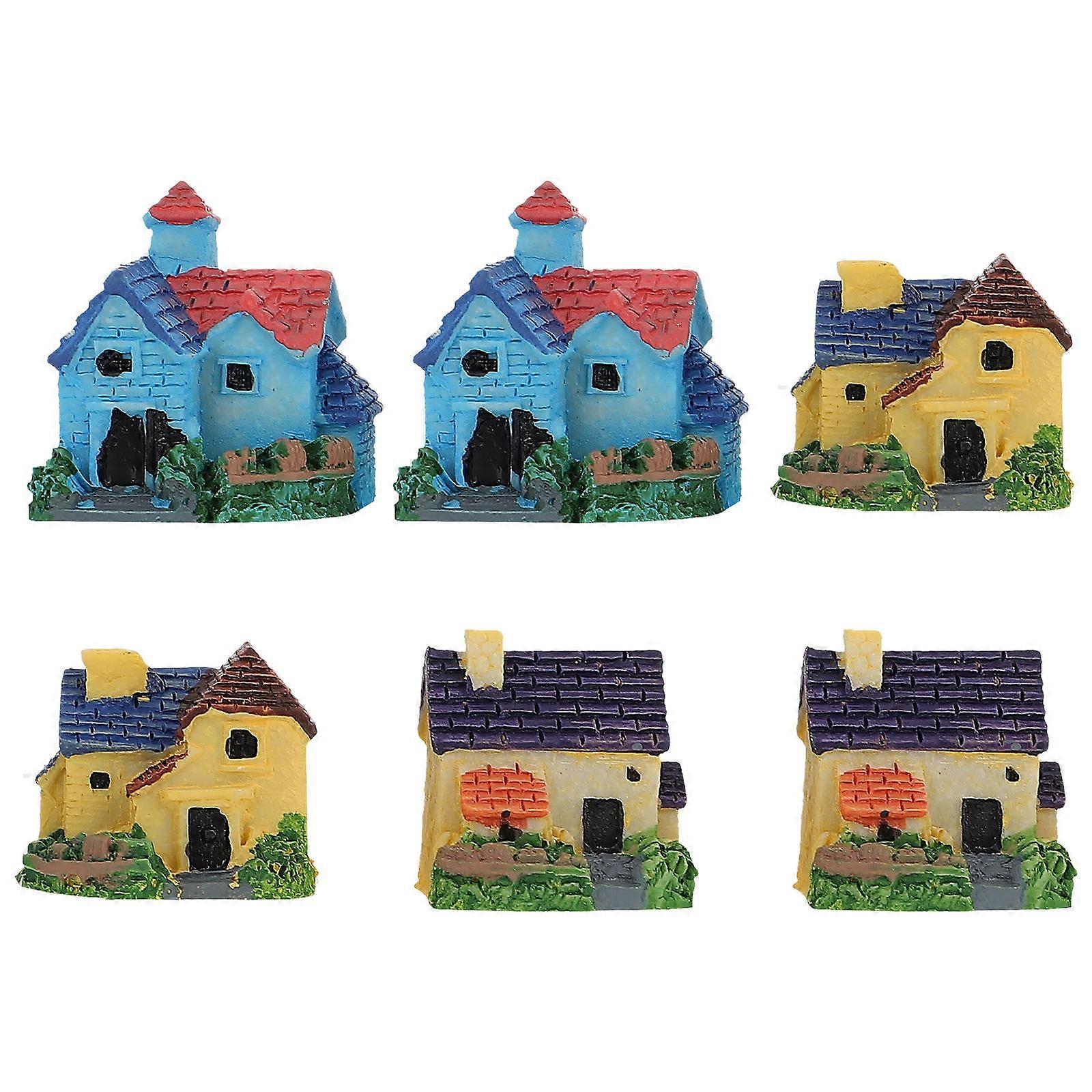 Cartoon House Model Miniature House Decoration for Garden with 6Pcs