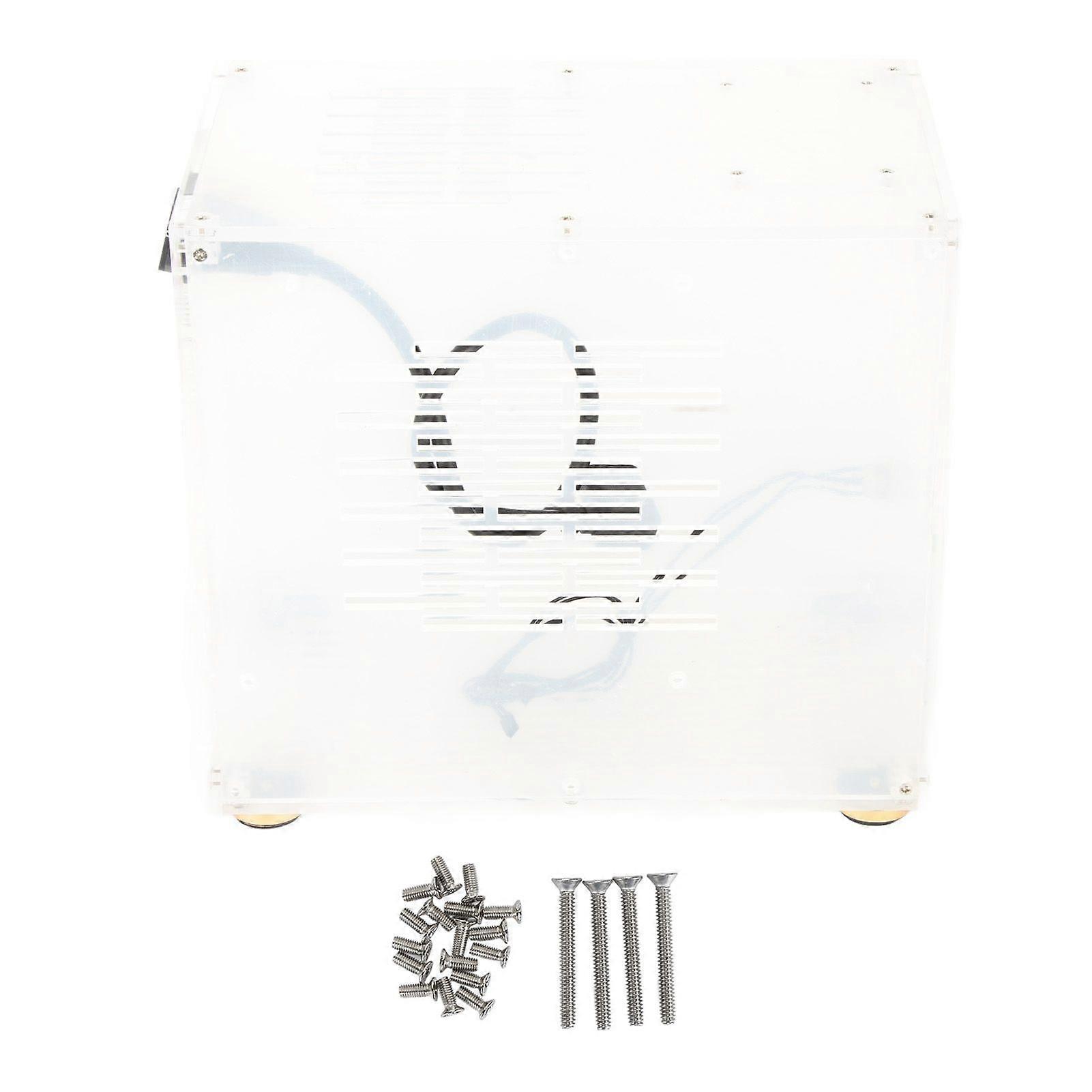 Transparentes Mini-ITX-Gehäuse aus Acryl, 360 Grad offene Hohlkühlung, DIY-Mini-ITX-Computer-Gaming-Gehäuse für Desktop-PC, 100–240 V