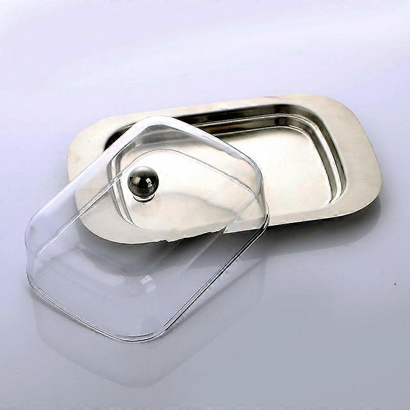 Rostfritt stål Transparent Smörlåda Brödlåda Container Ost Server Förvaringsbricka