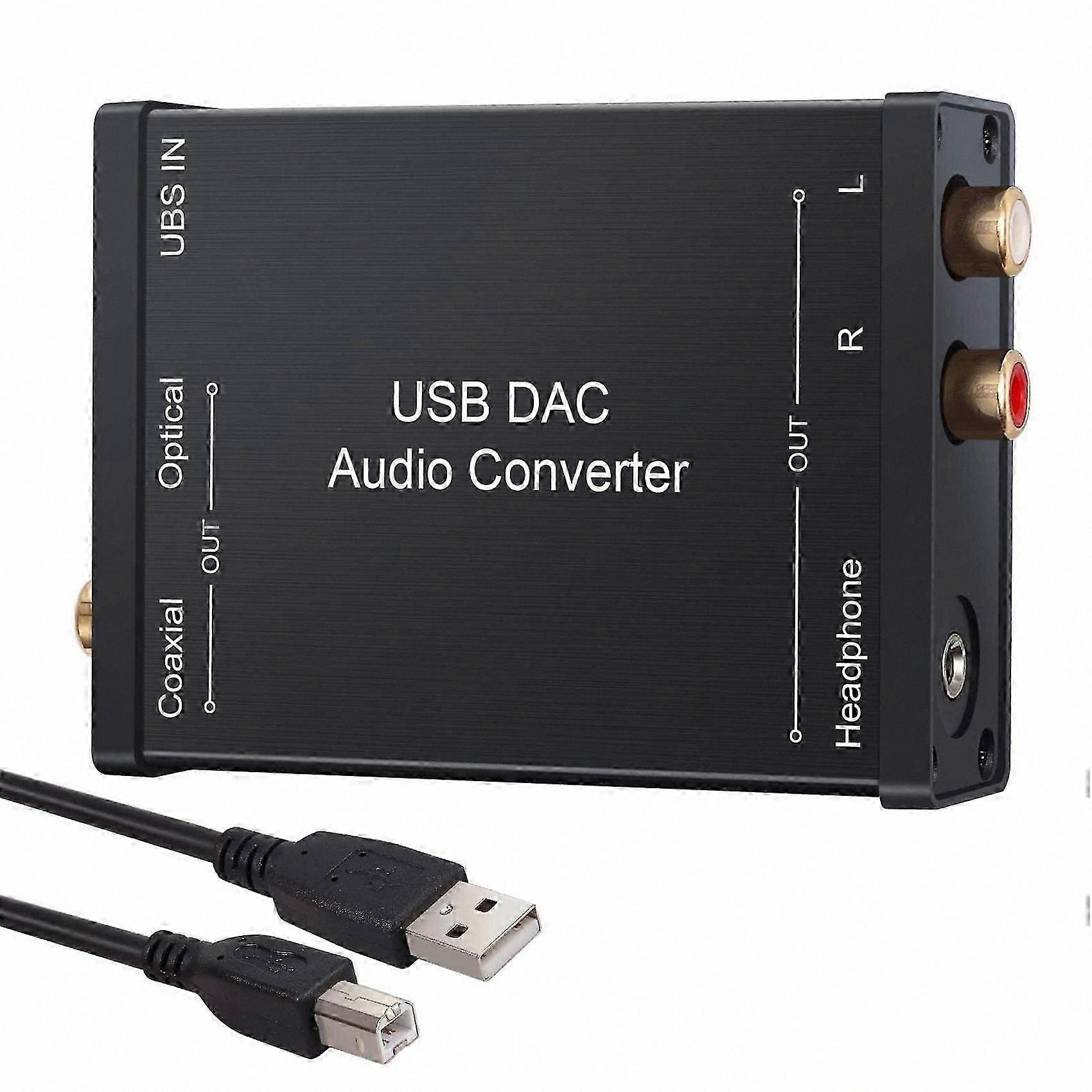 Digital Audio Converter USB to Coaxial RCA and 3.5mm Headphone Jack Adapter Optical SPDIF DAC for PC Audio Setup