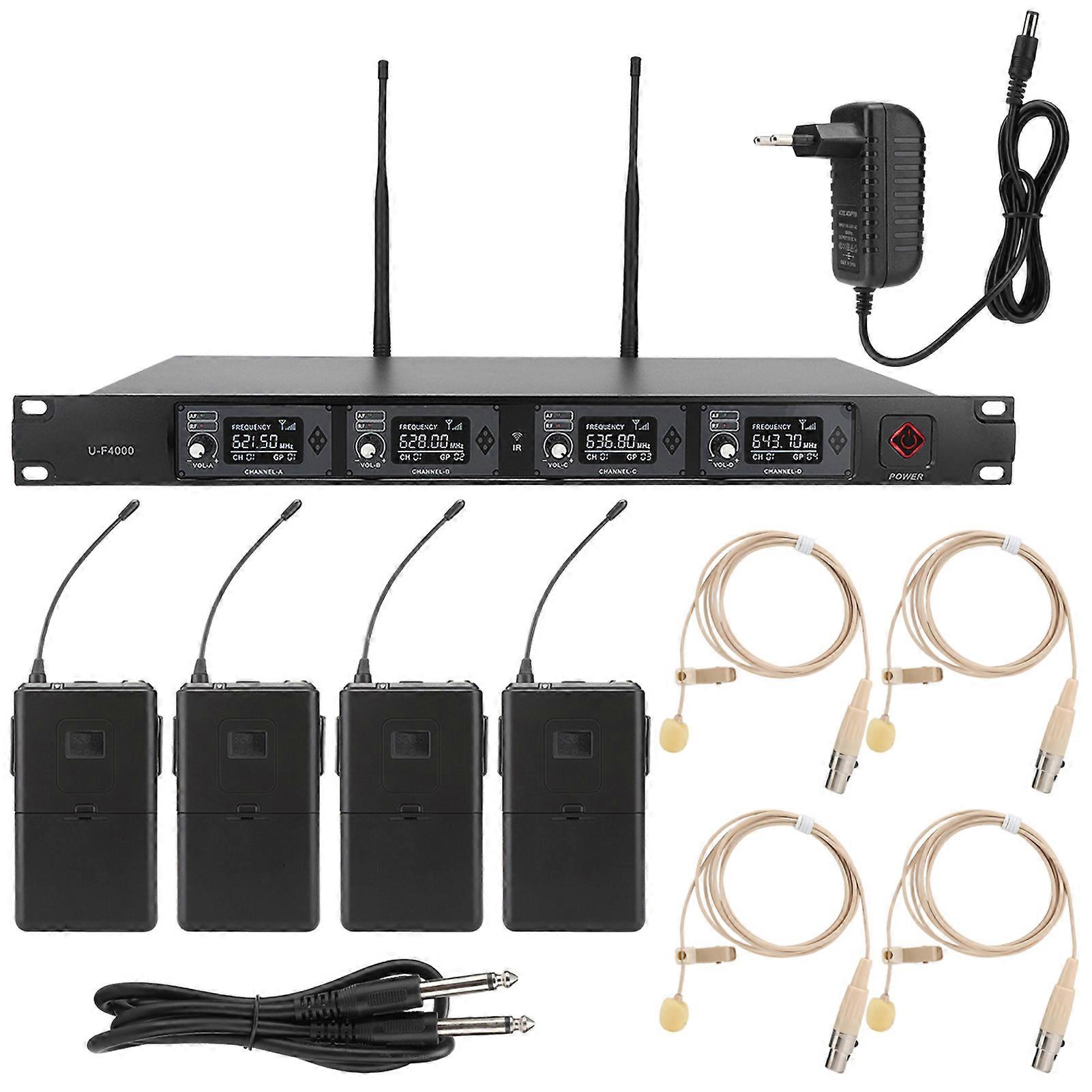 UHF 642.2~660.8Mhz Wireless Lapel Microphone - 4-Channel, Anti-Interference, Stackable