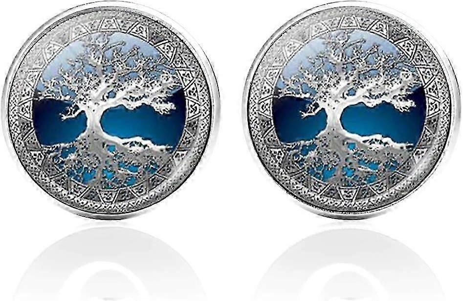 2 Pairs Men's Cufflinks Tree of Life Blue White Wedding Cufflinks Button French Cufflinks