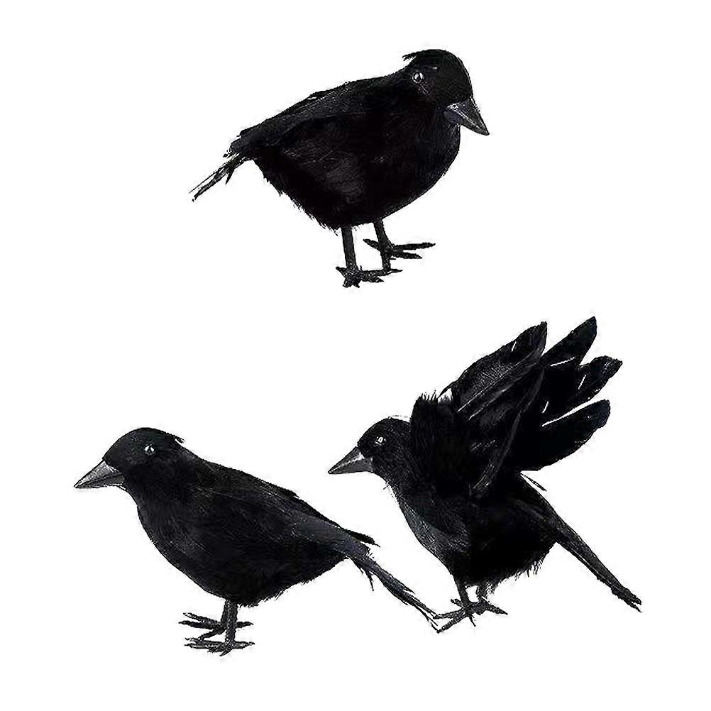 Halloween Decorations Black Artificial Crows for 6Pcs Set