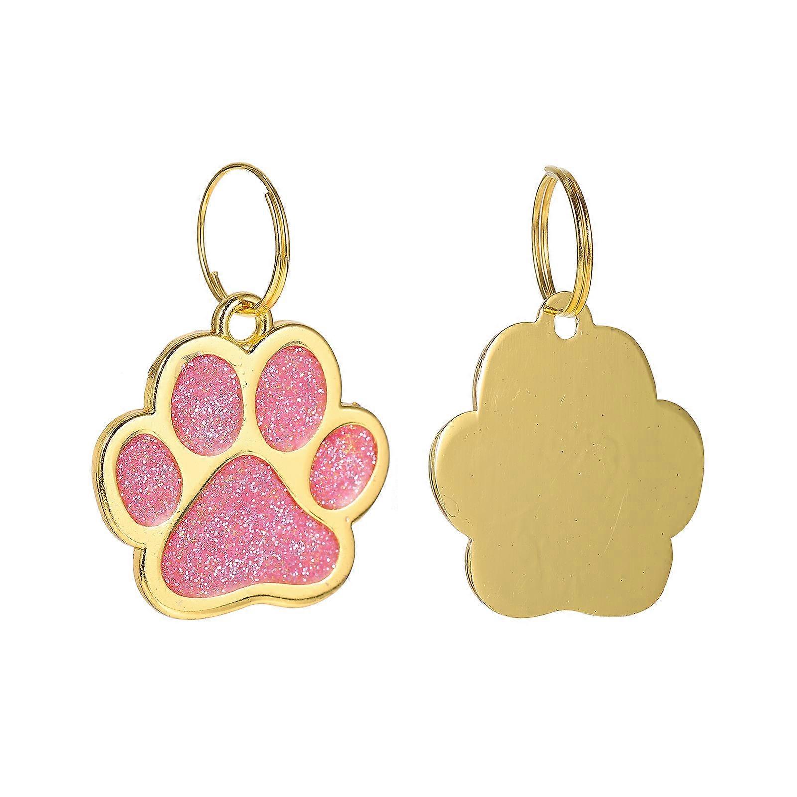 Pet Footprint Tag 3Pcs Paw Shape Pet ID Tags For Dogs Cats Puppies Daily Use Pink Engraved Name