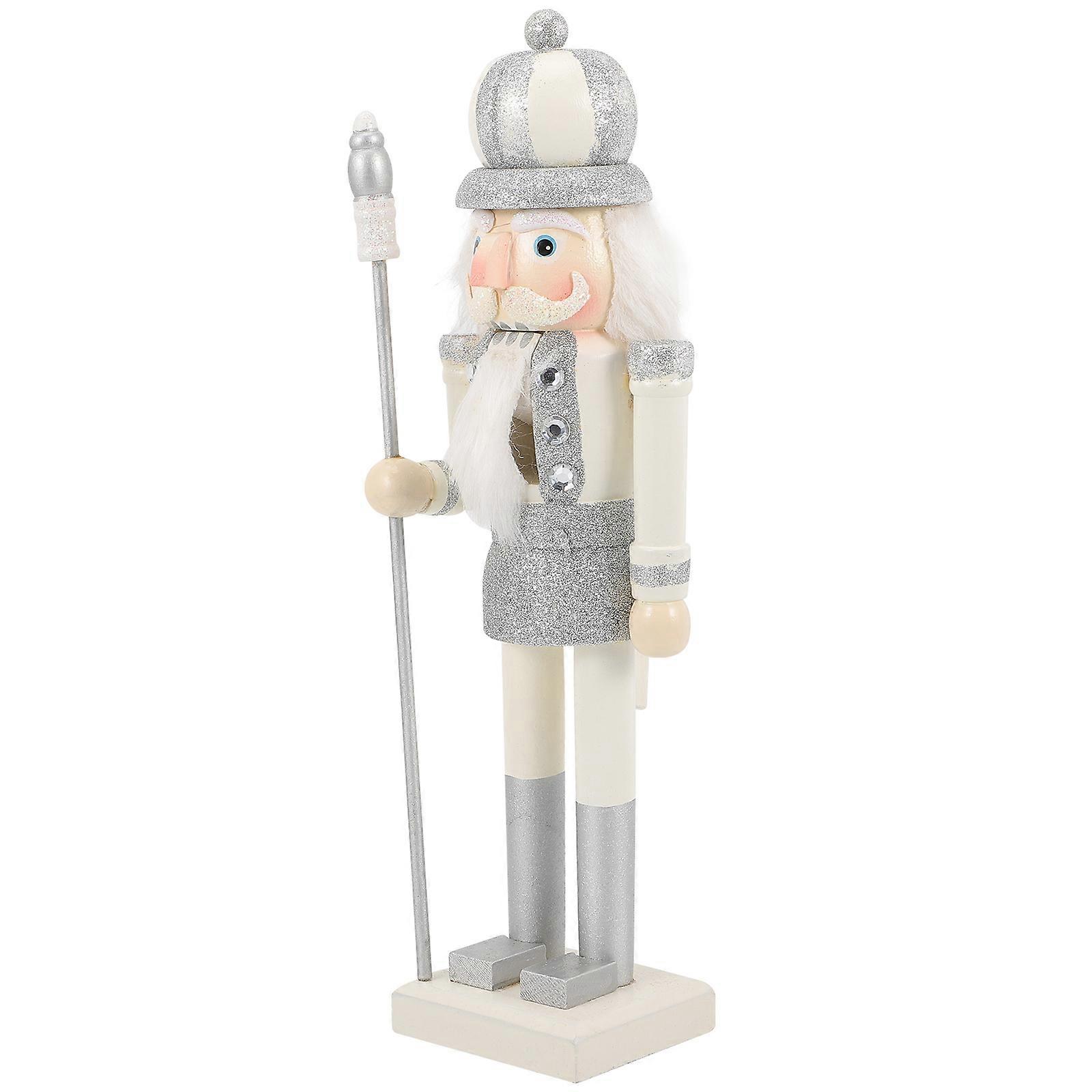 Wooden Nutcracker Soldier 2Pcs Silver Nutcracker Figure Craftsmanship for Kids Use
