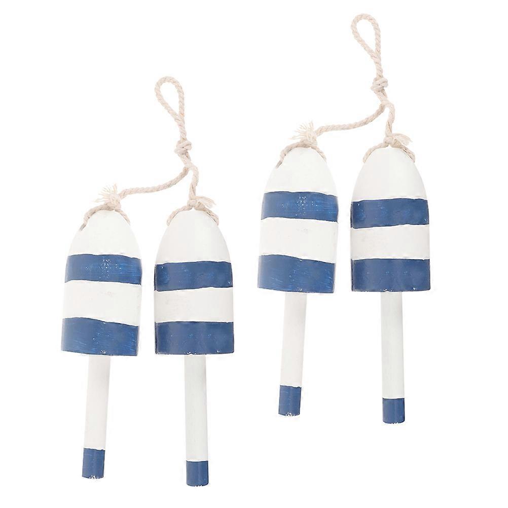 Wooden Blue Buoy Wall Decor with Nautical Theme 2Pcs Set