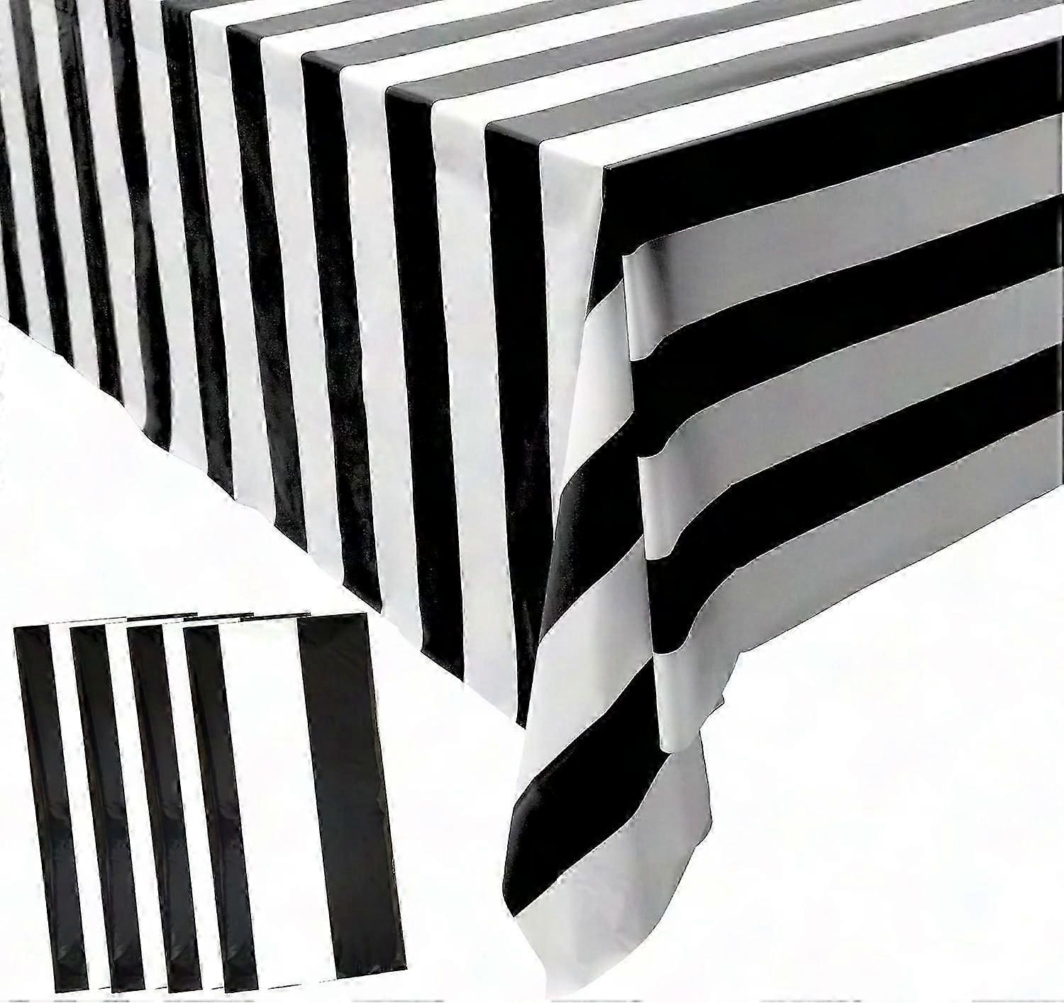 4-Pack Black White Striped Plastic Tablecloth, Waterproof Rectangle Table Cover for Party Picnic