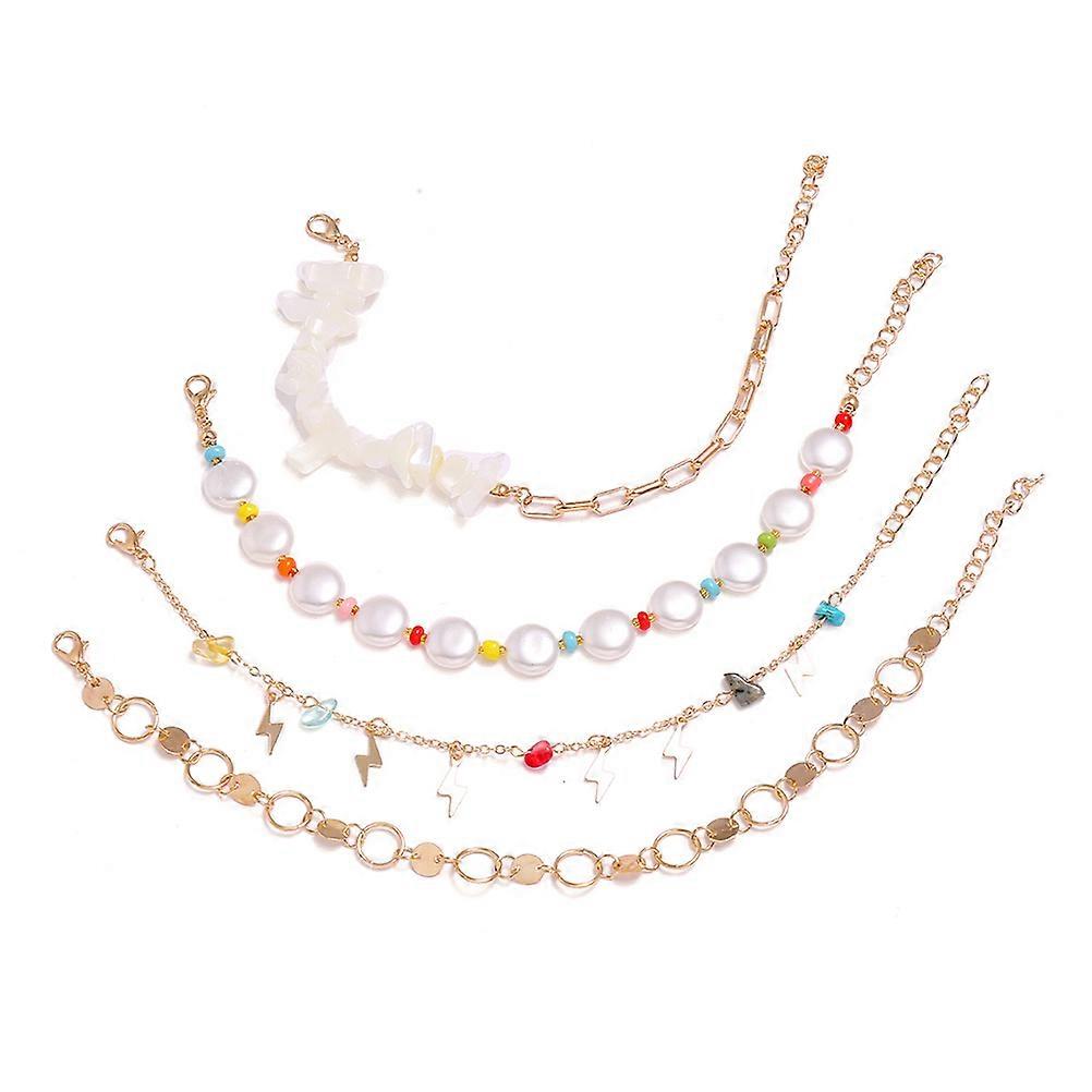 Foot Decoration Alloy Anklets Multi-Layer Chain for Women 1Set