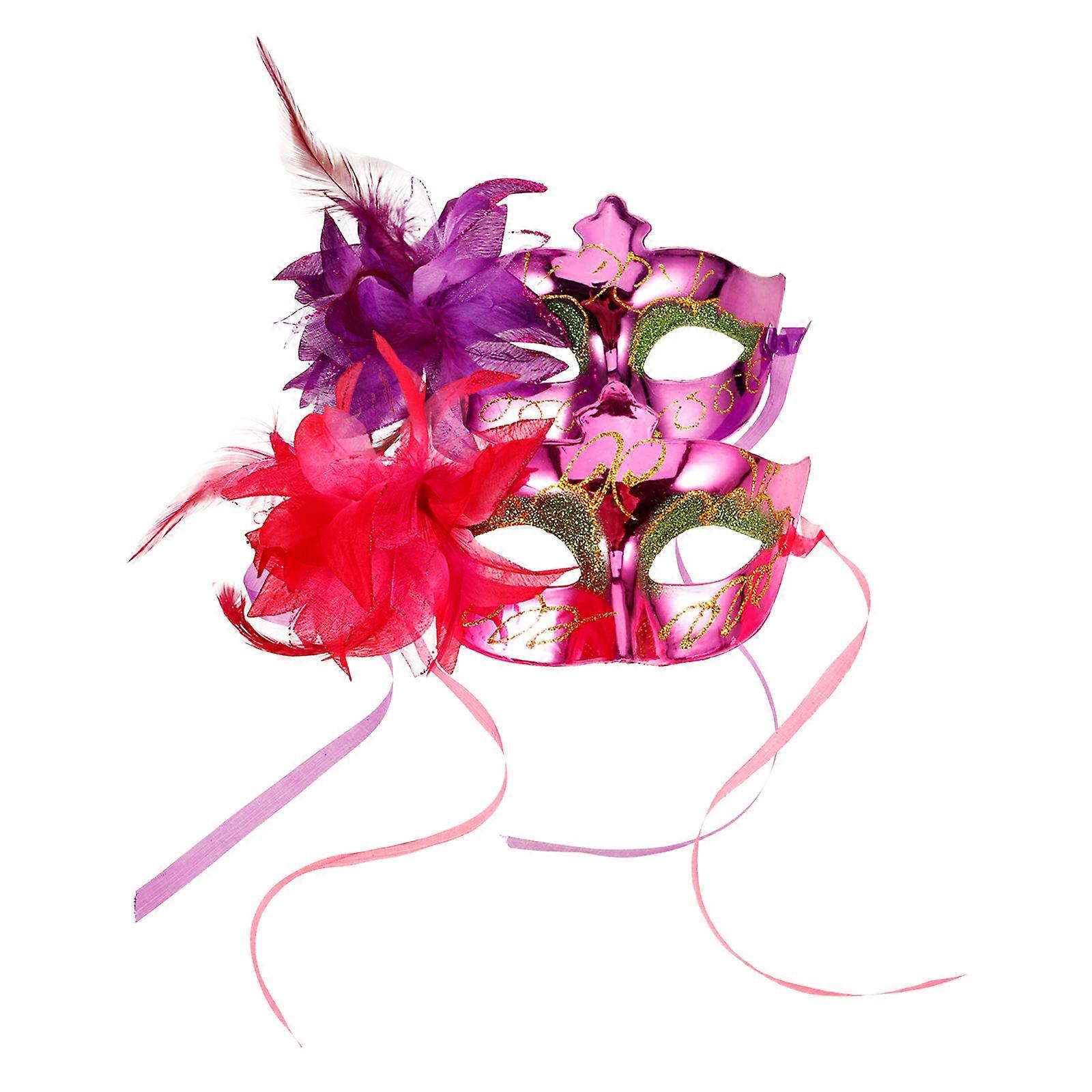 Masquerade Mask Flower Mask for Party 4Pcs Assorted Color Plastic Masks