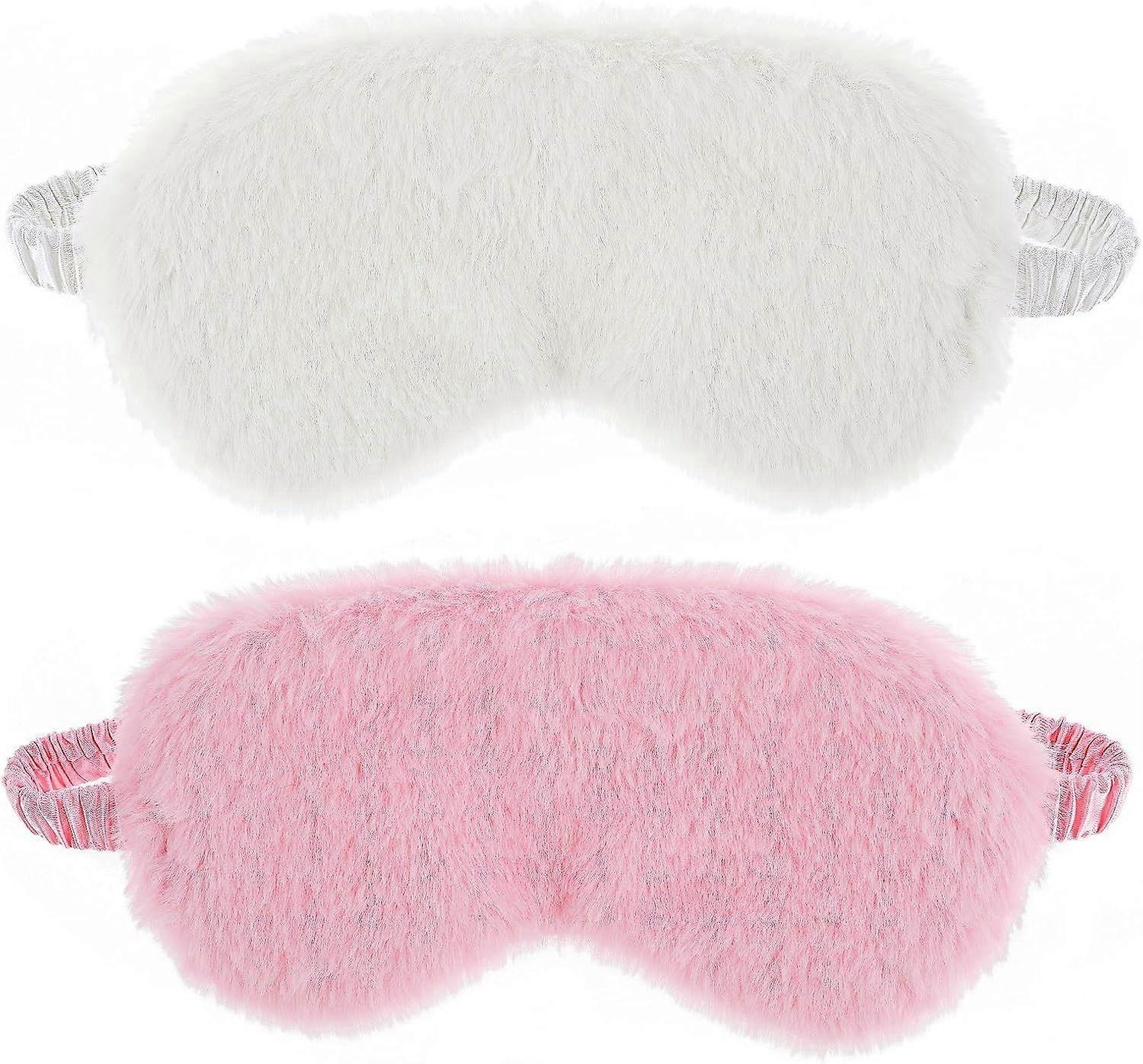 2 Pcs Fluffy Plush Sleep Eye Mask - Soft Faux Fur Eye Cover with Satin Lining, Comfortable Light-Blocking Mask for Women & Men, Ideal for Night Sleep,