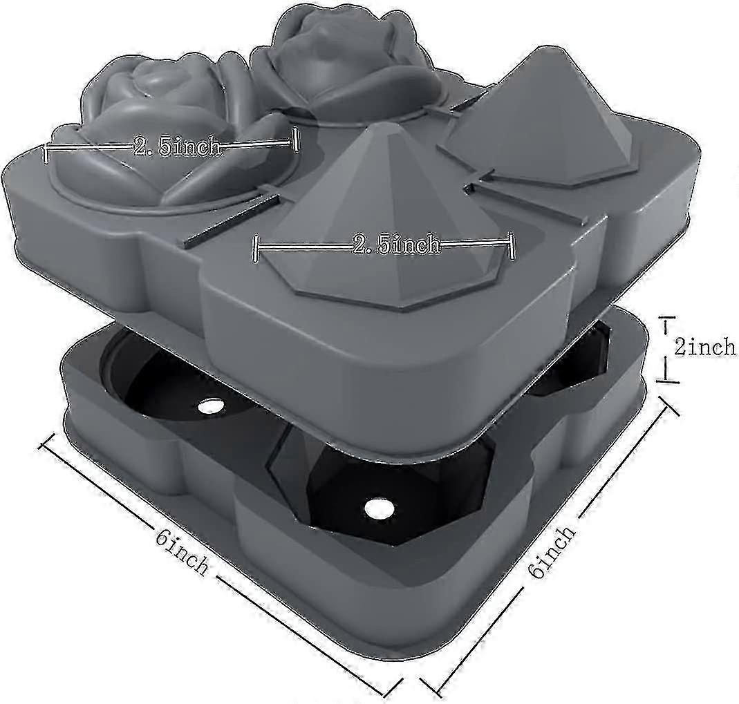 Ice Cube Tray, 2.5 Inch Ice Cube Silicone Molds, 2 Cavity Rose 2 Diamond Ice Ball Maker
