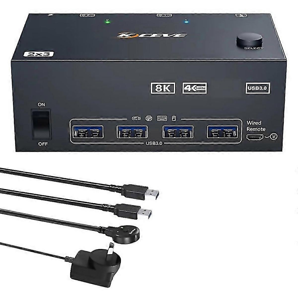 For Kceve Kckvm204dh 2 In 4 Out 8k 60hz Kvm Switch For 2 Computer 4 Monitors