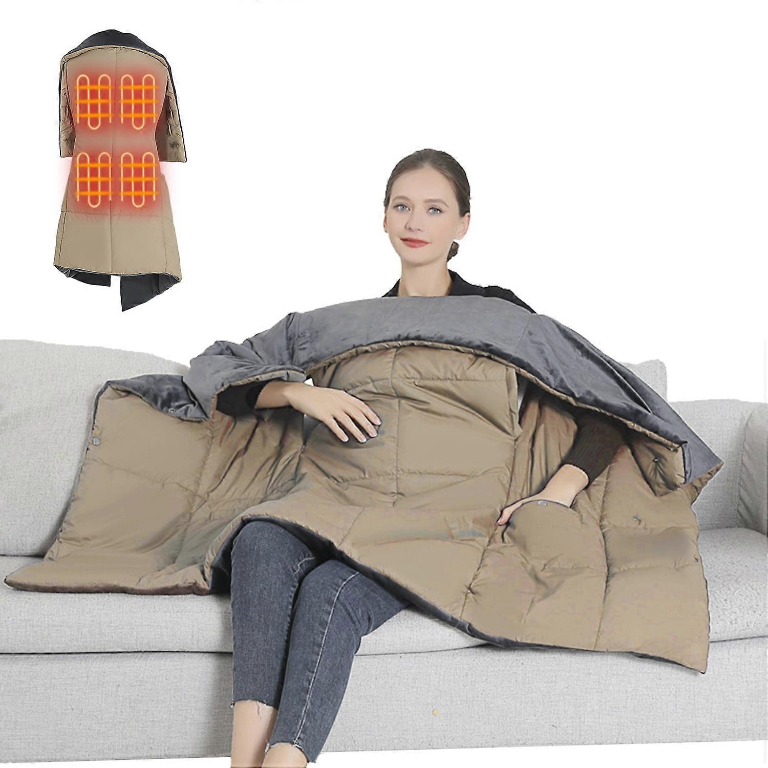 53"x43" Heated Blanket Battery Operated, Cordless USB Electric Throw with 3 Heat Levels, Soft Warm Shawl for Home, Office, Car (M, Khaki)
