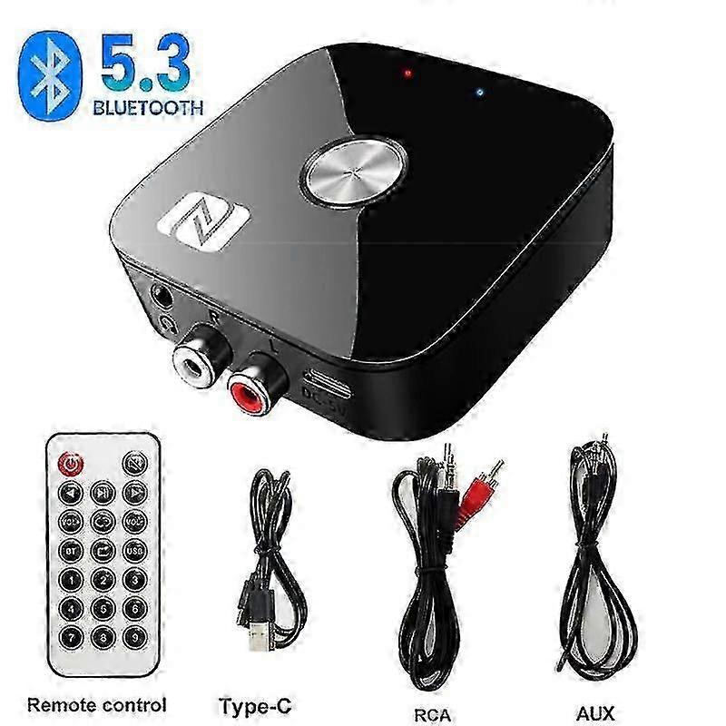 Kebidu NFC Bluetooth 5.3 Audio Receiver Transmitter Adapter HD 3.5mm Jack Aux Stereo With Remote TF U-Disk Wireless Adapter for Car Speaker Head