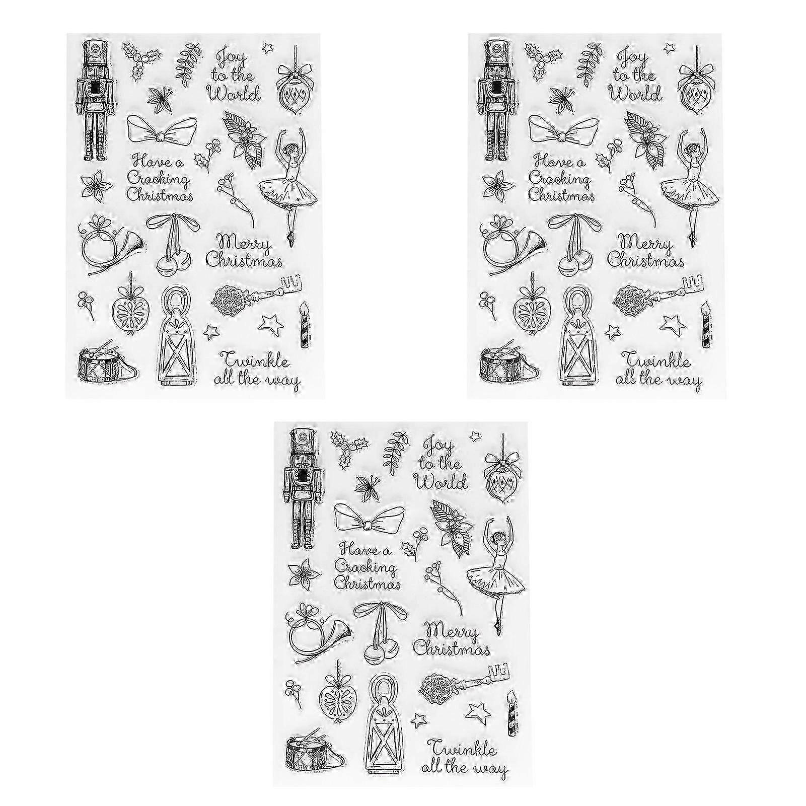 25-26 3Pcs Clear Christmas Themed Pattern TPR Transparent DIY Scrapbooking Stamps for Embossing Card Making