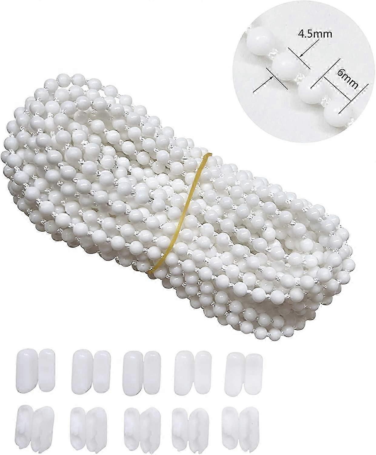 10メートルブラインドチェーン、10コネクタ付き、ビーズチェーンコード、垂直ベネチアンローラーブラインドコード、交換部品、修理アクセサリー(ホワイト)