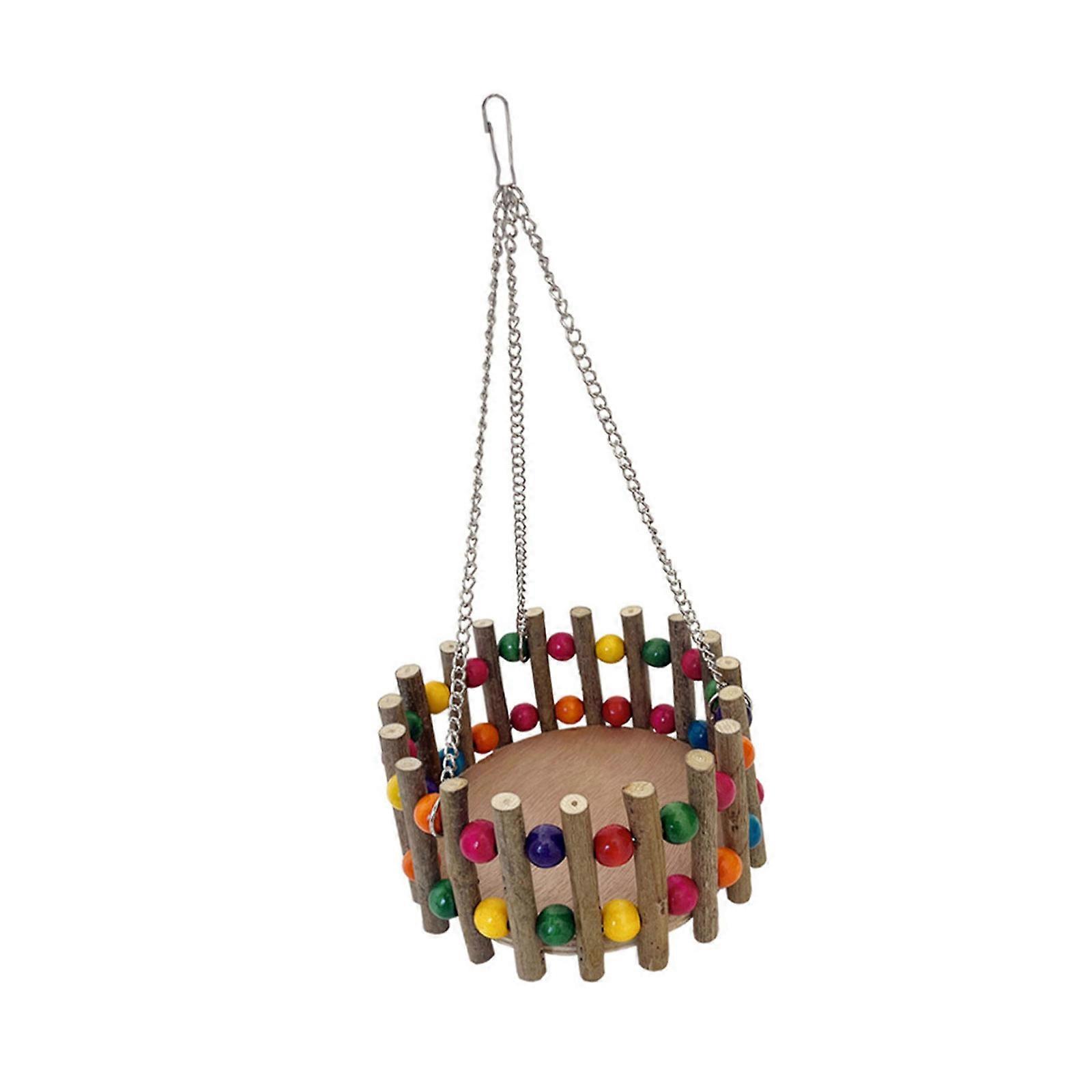 ערסל עץ למקלט ציפורים עם מסגרת מתכת, נדנדה תלויה לתוכים קטנים, פיתוח פיזי ובידור, צבעים שונים