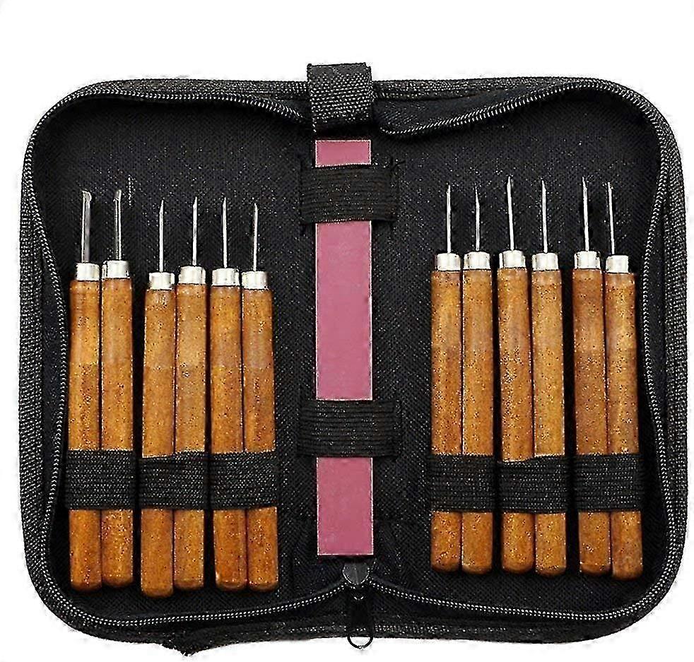 12 pcs wood carving chisels set with sharpening stone and bag