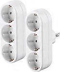 Double socket with switch and child protection - Adapter plug 3-way white - Vertical - With earth contact - Plugs - Power strip
