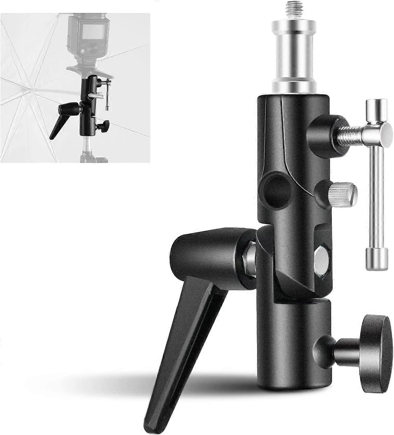 Camera Flash Bracket H-Type Mount with Umbrella Softbox Holder, 180° Swivel Adjustable Metal Light Stand Adapter