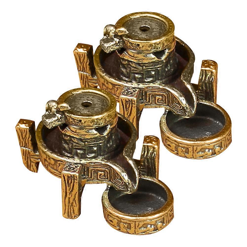 Backflow Incense Burner 2Pcs Brass for Decoration Mini Stone Mill