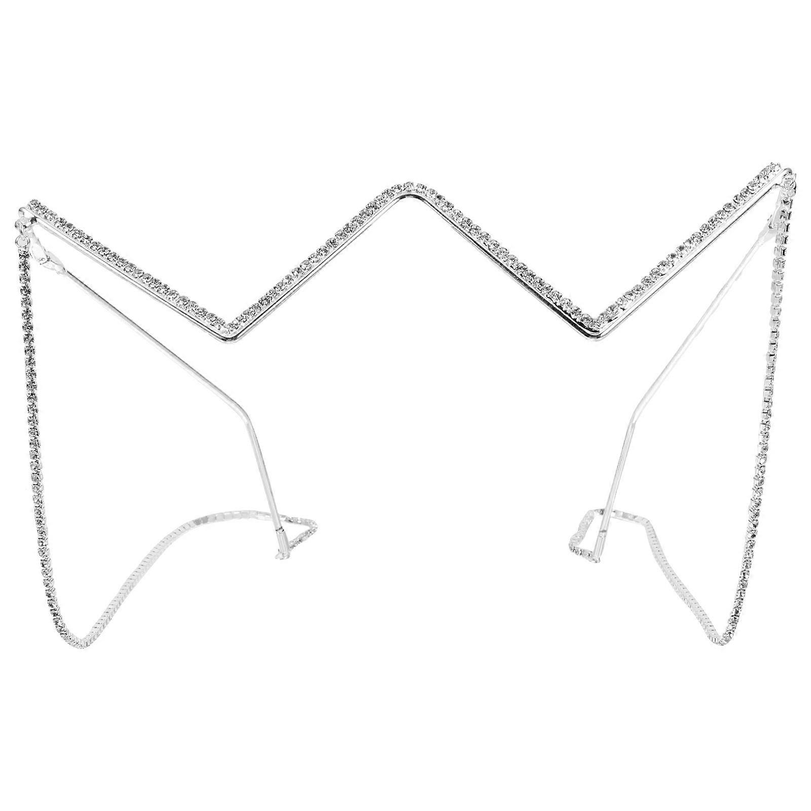 Half Frame Glasses Sparkling Eyeglass Frame Rhinestone Glasses without Lens with Hanging Chain