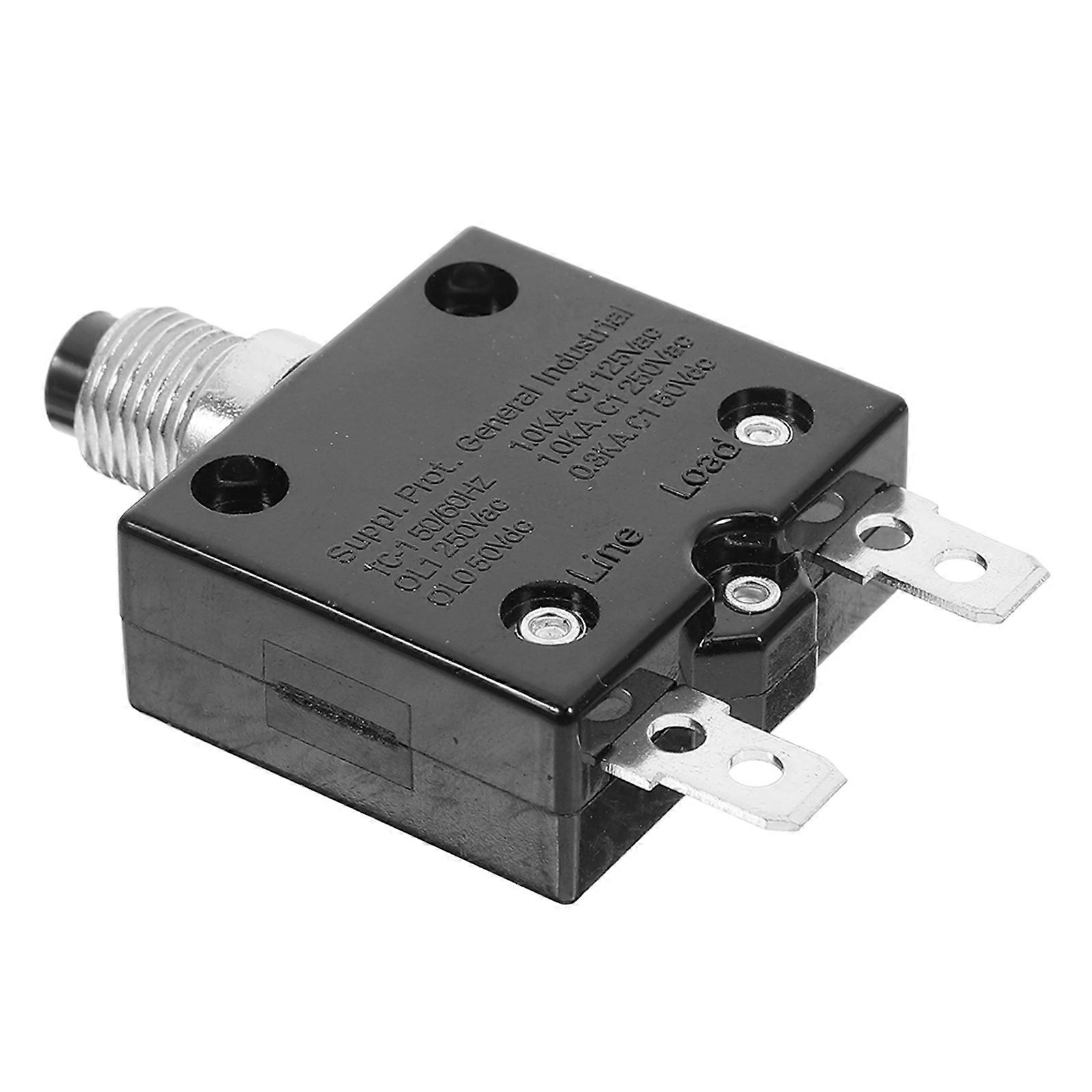 Manual Reset Push Button Circuit Breaker Overload Protector Black 15A